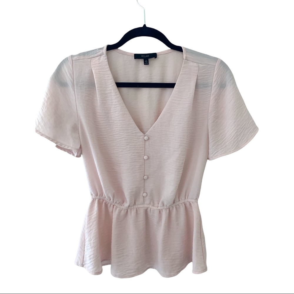 Pink Eclair V Neck Button Shirt Size Small